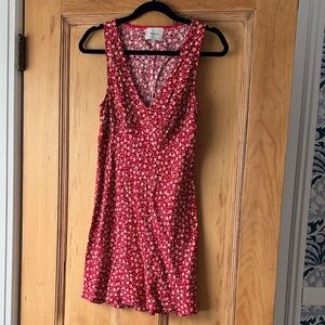 Reformation Red Floral V-Neck Mini Dress